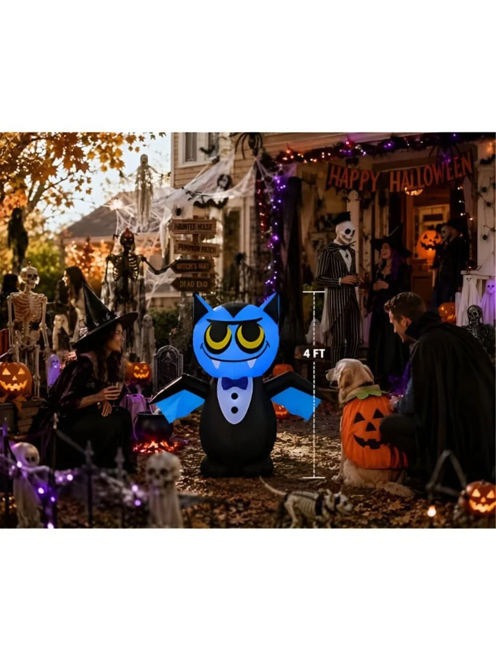 4FT Halloween Inflatable Vampire Bat Decoration with LED Lights, Cute Blow Up